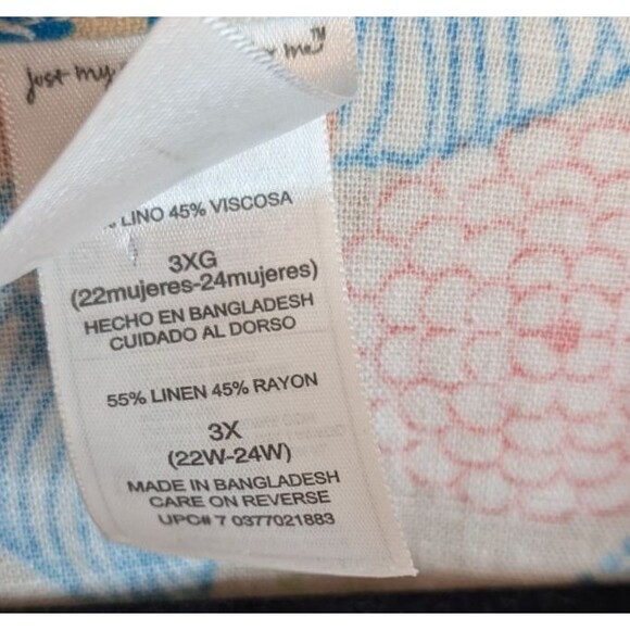 JMS Just My Size Button Up Top Floral Vacation Linen Blend Size 3X 22W/24W - Picture 7 of 8